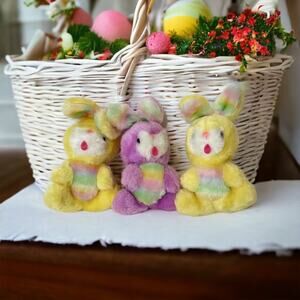 3 Giftco Vintage 1985 Rainbow 7” - 2 Yellow - 1 Purple - Easter Bunny Rabbits
